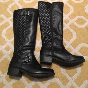 Tall quilted leather riding boots